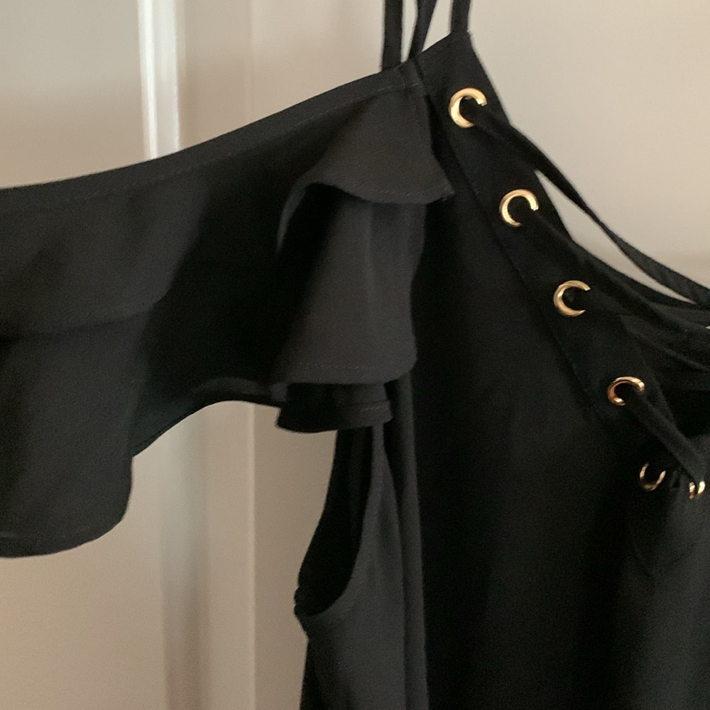 Express Black Ruffle Cold-Shoulder Lace-Up Tank - Picture 2 of 5